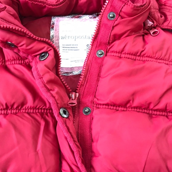 Aeropostale Red Zip Up Puffer Vest Removable Faux Fur Hat Hood Hoodie Small S - Picture 2 of 16